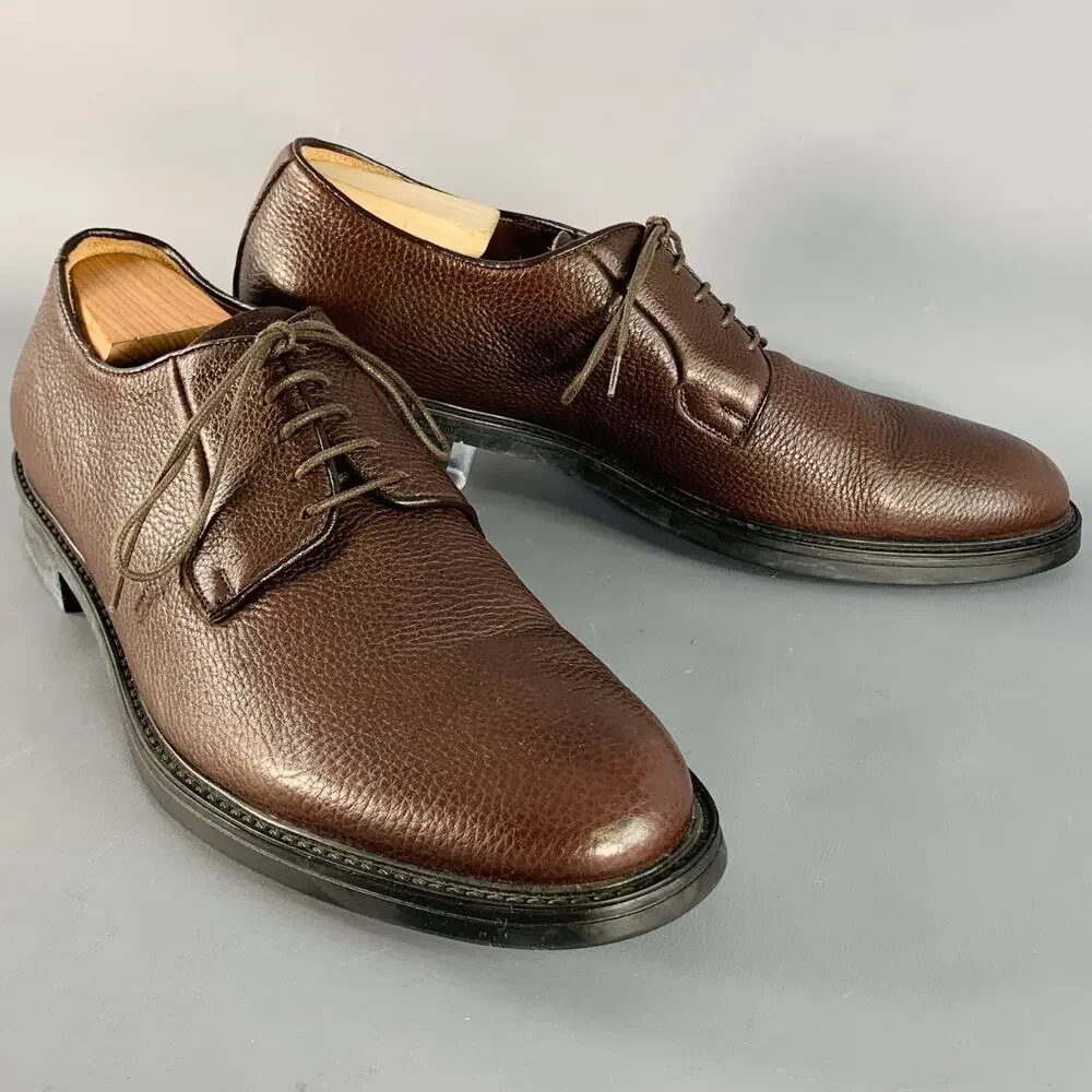 BARNEY'S NEW YORK Size 11 Brown Pebble Grain Leather Derby Lace-Up Shoes